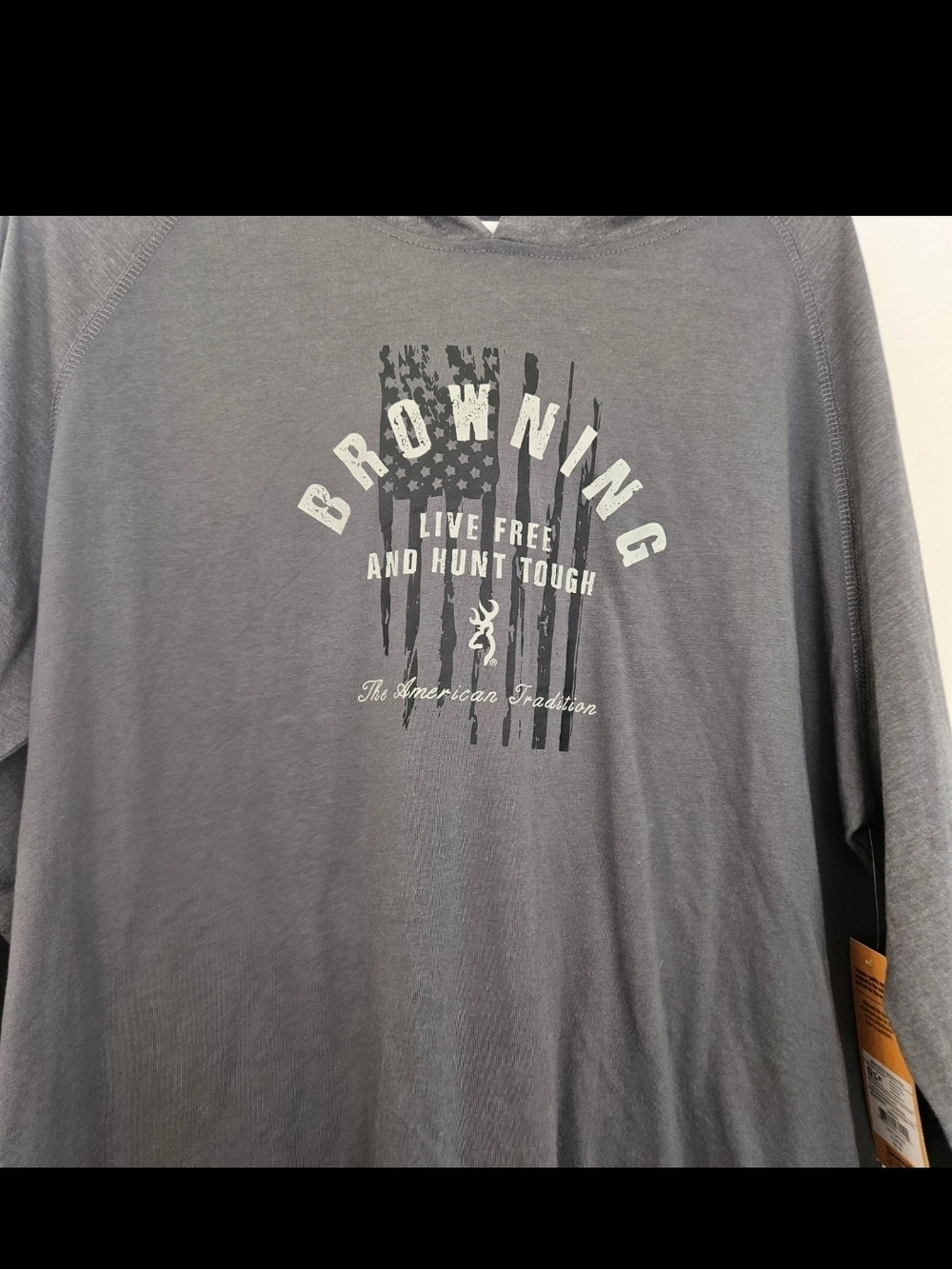 Browning Men's Long SleeveLive Free Hunt Tough American Flag Graphic Gray NWT XL